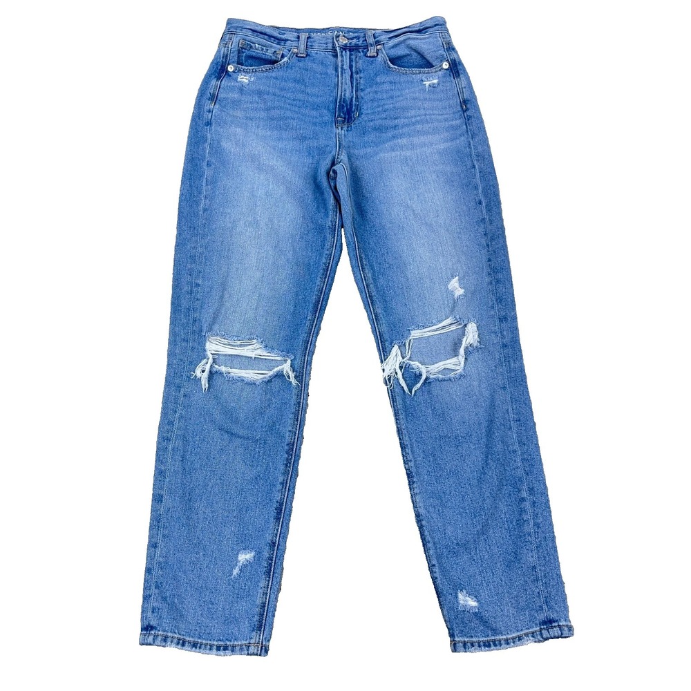 American Eagle Jeans Women 6 Mom Jean High Waist Ripped Holes Distressed Baggy N